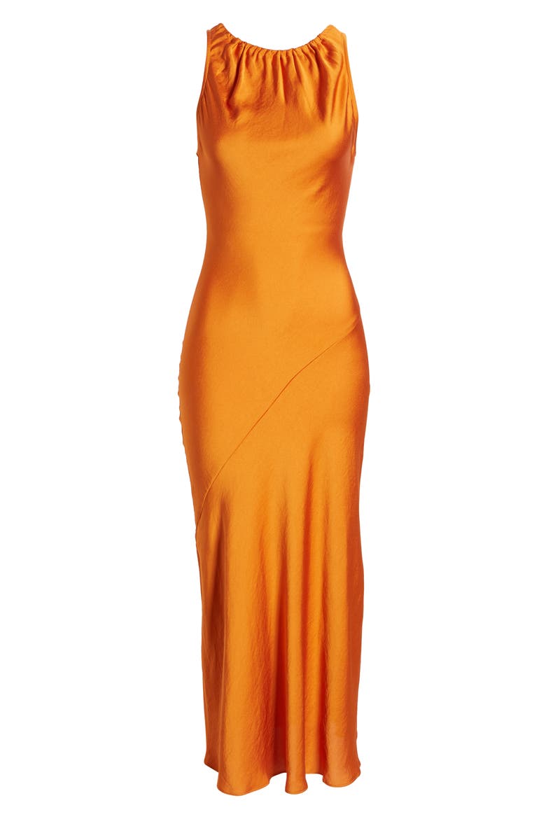 Women's Halter Neck Satin Midi Dress, Alternate, color, ORANGE JAM