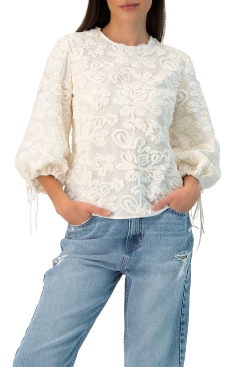 Long Sleeve Floral Aplique Blouse