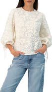 IVONNE Long Sleeve Floral Aplique Blouse