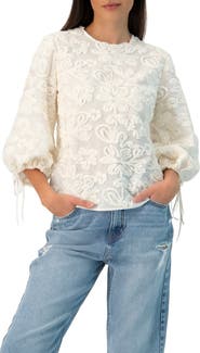IVONNE Long Sleeve Floral Aplique Blouse