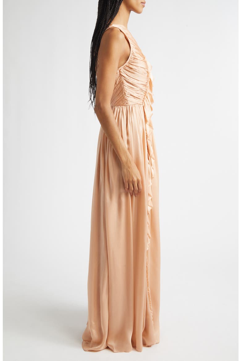 Aisha One Shoulder Pleated Asymmetrical Maxi Dress, Alternate, color, SAND
