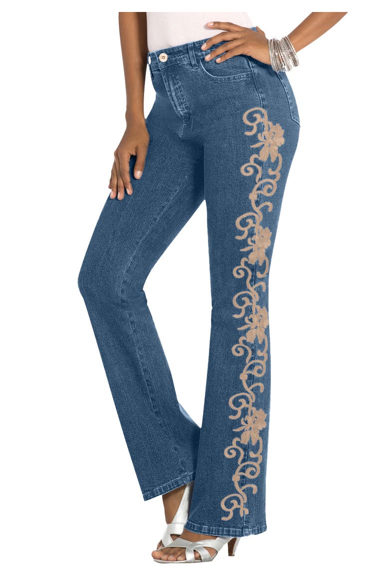 Plus Size Whitney Jean with Invisible Stretch®, Main, color, NEW KHAKI SWIRL EMBROIDERY