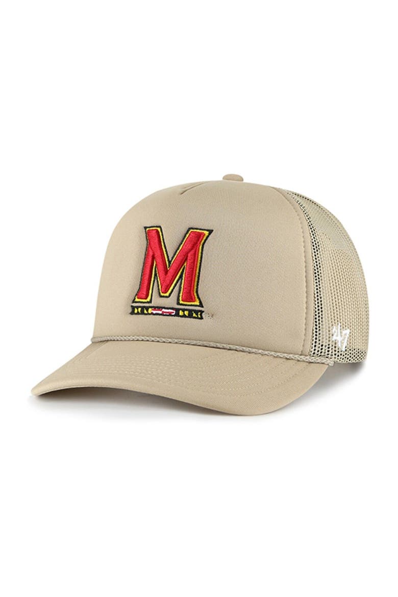 Men's '47 Khaki Maryland Terrapins Foam Front Mesh Trucker Snapback Hat, Main, color, Khaki