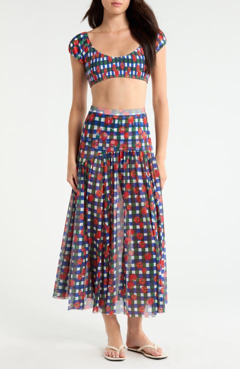 Maeden Floral Cover-Up Midi Skirt