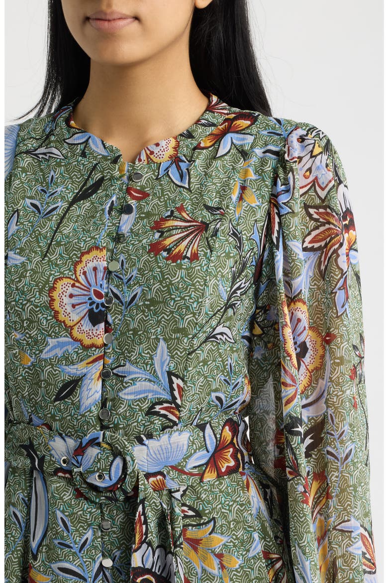 Print Belted Long Sleeve Dress, Alternate, color, COBALT BLUE