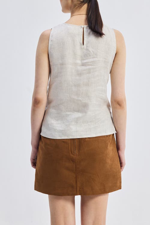 Reistor Boat Neck Top In Checkered Linen In Neutral