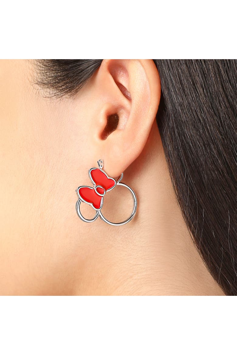 Minnie Mouse Red Bow Earring Set, 3 Pairs (Hoops, Drops & Studs), Silver-Tone, Alternate, color, Red