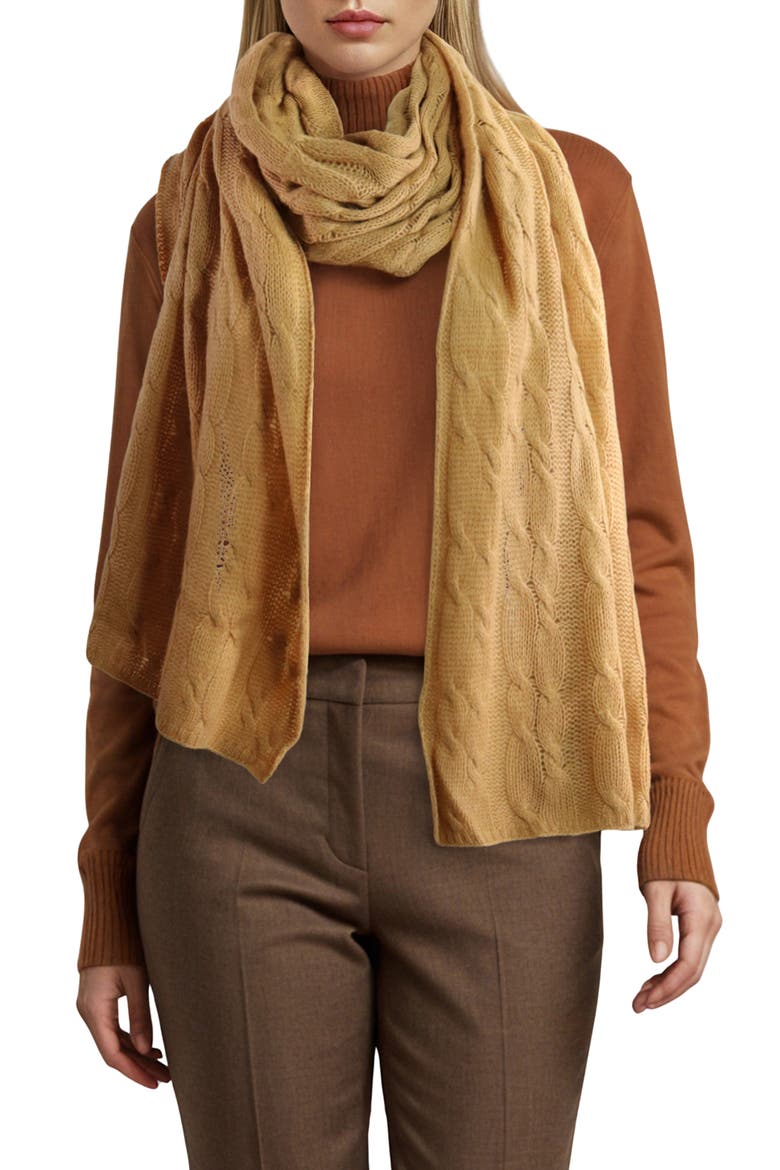 Cashmere Cable Knit Scarf, Main, color, CAMEL