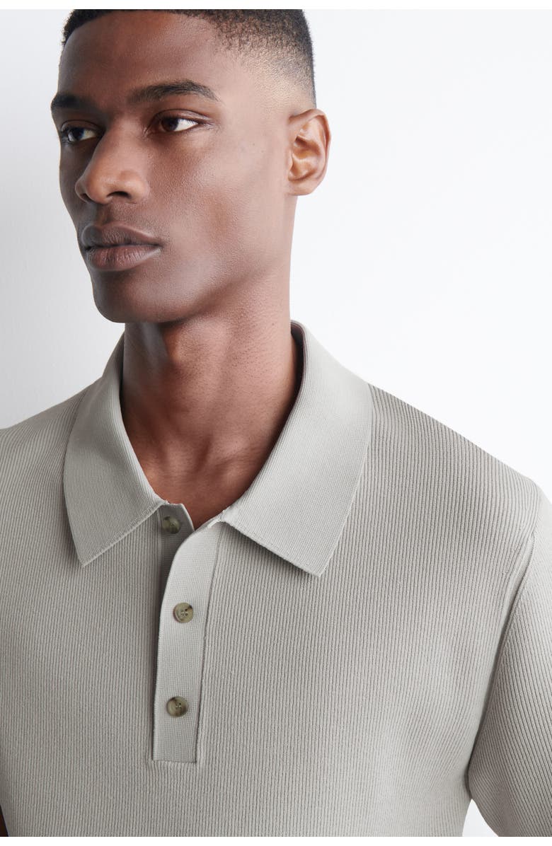 COS Slim Ribbed Bouclé-Knit Polo Shirt, Alternate, color, Sage