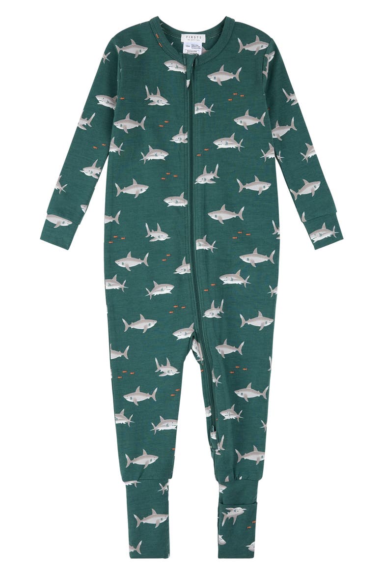 Print Convertible One-Piece Pajamas, Main, color, TEAL