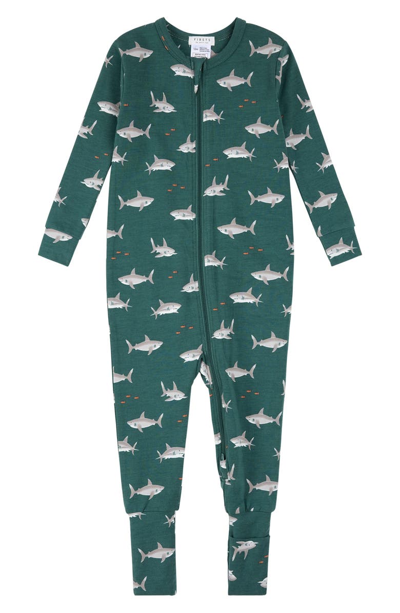 Petit Lem Print Convertible One-Piece Pajamas, Main, color, Teal