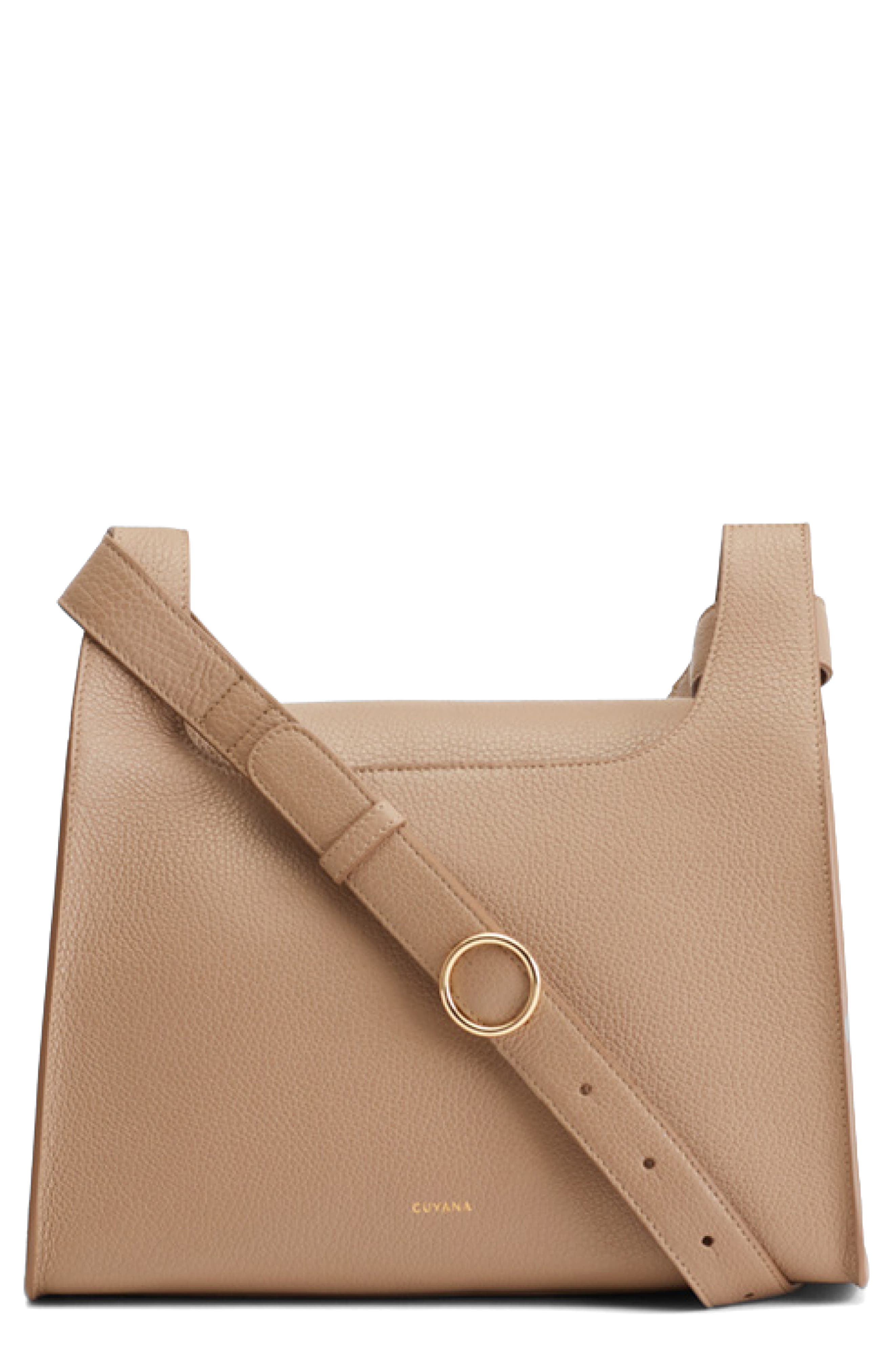 Double Loop Leather Crossbody Bag, Main, color, CAPPUCCINO