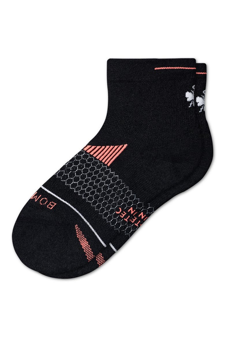 Merino Wool Blend Quarter Crew Running Socks, Alternate, color, BLACK