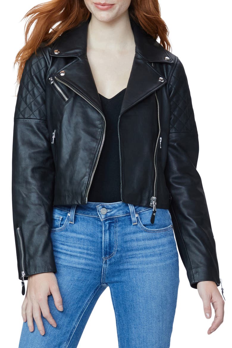 Danisa Crop Leather Jacket, Main, color, BLACK