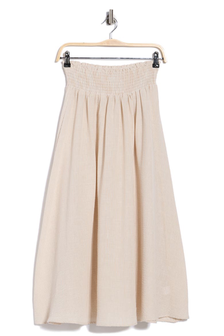 Smocked Waist Midi Skirt, Alternate, color, TAUPE