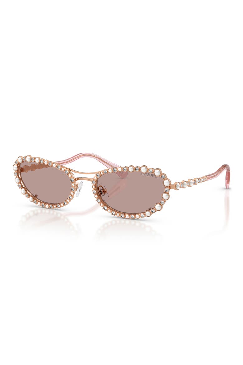 56mm Oval Sunglasses, Alternate, color, ROSE GOLD / LIGHT PURPLE BROWN