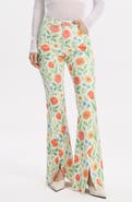 Bayeas Floral High Waist Slit Hem Flare Jeans