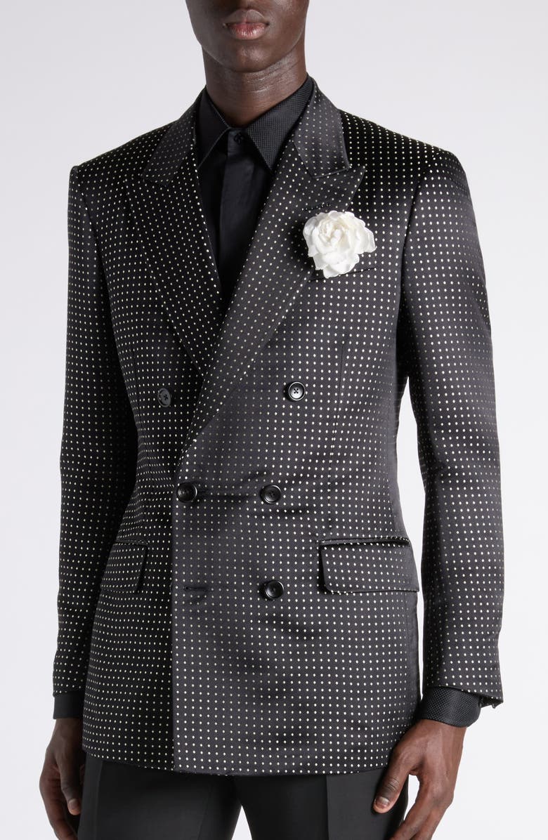 TOM FORD Polka Dot Jacquard Duchesse Mulberry Silk Double Breasted Jacket, Alternate, color, Nnl Combo Black/ Ivory