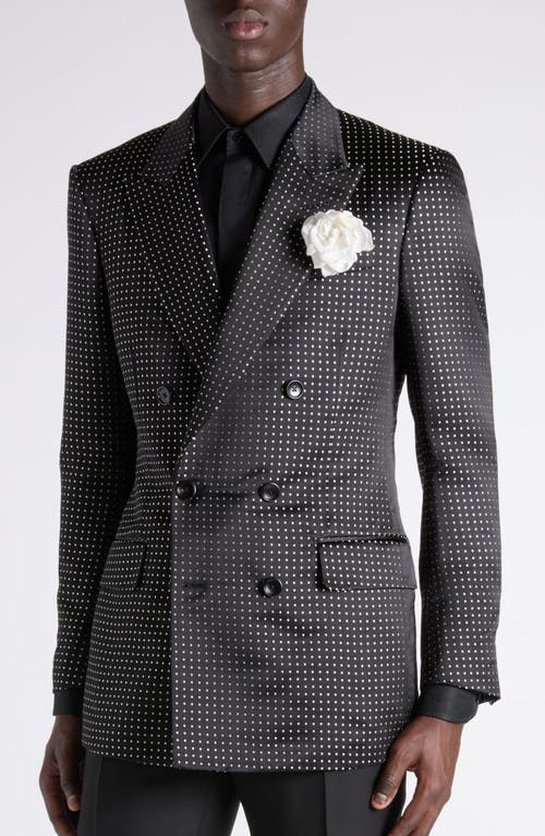 Tom Ford Polka Dot Jacquard Duchesse Mulberry Silk Double Breasted Jacket In Black