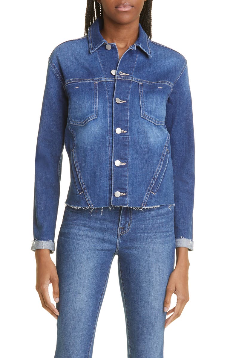 L'AGENCE Janelle Slim Raw Edge Denim Jacket, Main, color,