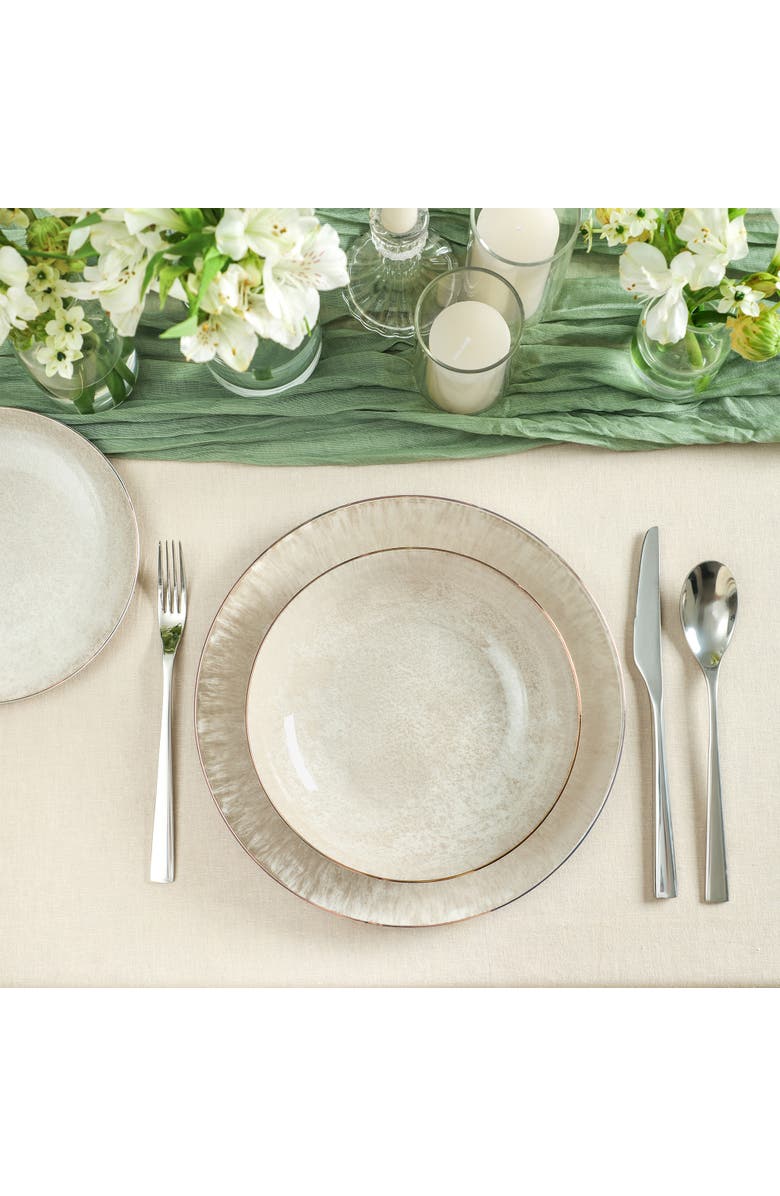 Christian Siriano Onyx 24-Piece Dinnerware Set Porcelain, Service for 8, Alternate, color, Beige And Gold