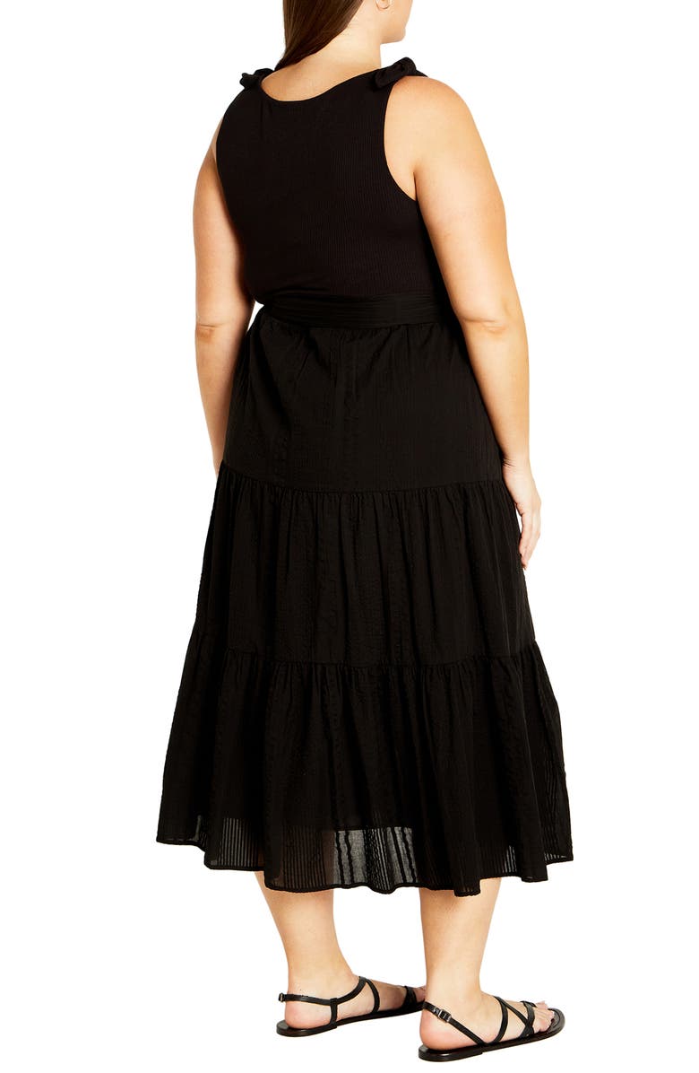 City Chic Hallie Mixed Media Tiered Midi Dress, Alternate, color, Black