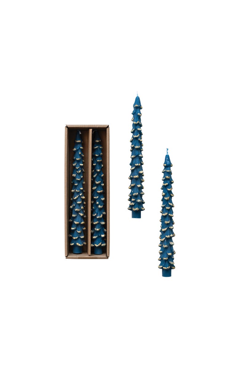 Storied Home Golden-Tipped Elegance Tree Shaped Taper Candles, Blue, Set of 2, Main, color, 