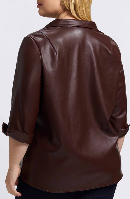 Foxcroft Agnes Faux Leather Long Sleeve Popover Top In Brown