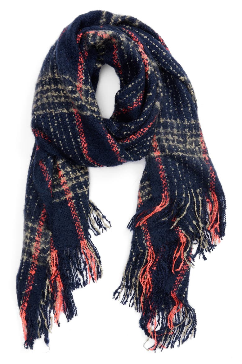 Speckled Check Blanket Scarf, Alternate, color, NAVY MULTI