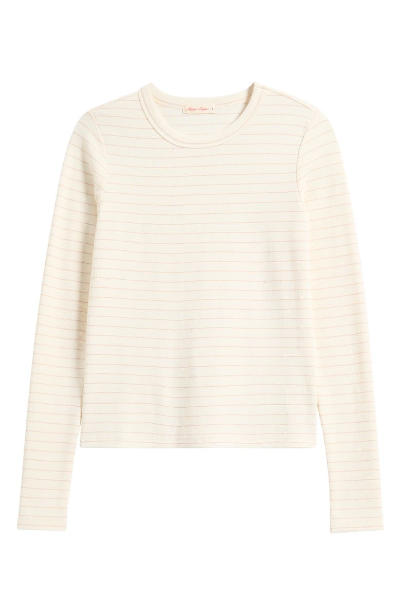 Marine Layer Lexi Stripe Sun-In Rib Long Sleeve T-Shirt, Alternate, color, Ivory/ Rose Gold