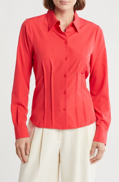 Long Sleeve Stretch Woven Button-Up Shirt