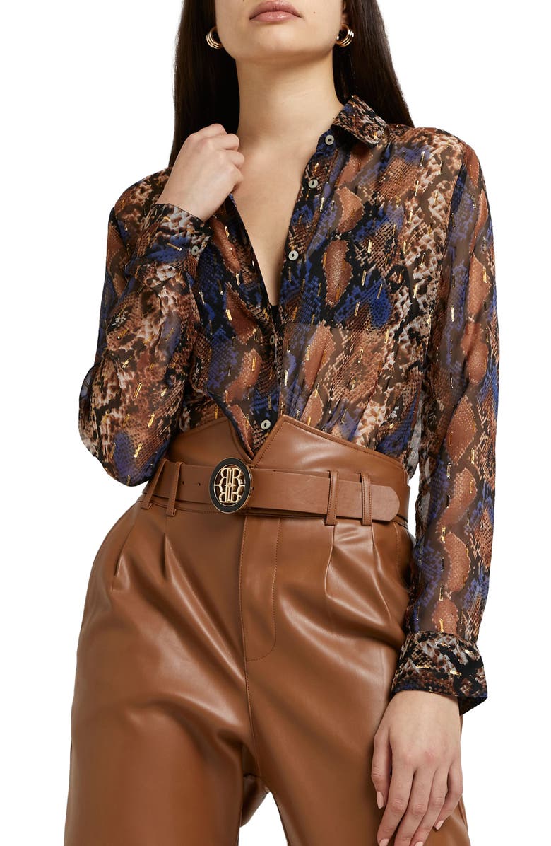 River Island Snakeskin Print Chiffon Top, Main, color,