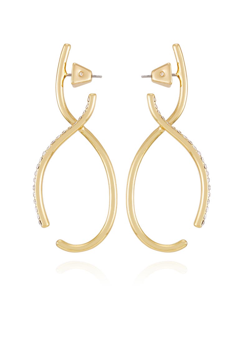 Crystal Accent Sculpted Gold- Hoop Earrings, Main, color, 14K Gold Plated