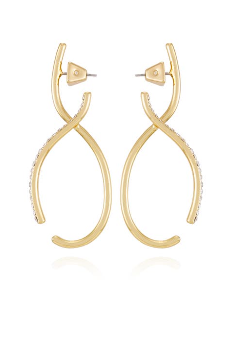Crystal Accent Sculpted Gold- Hoop Earrings