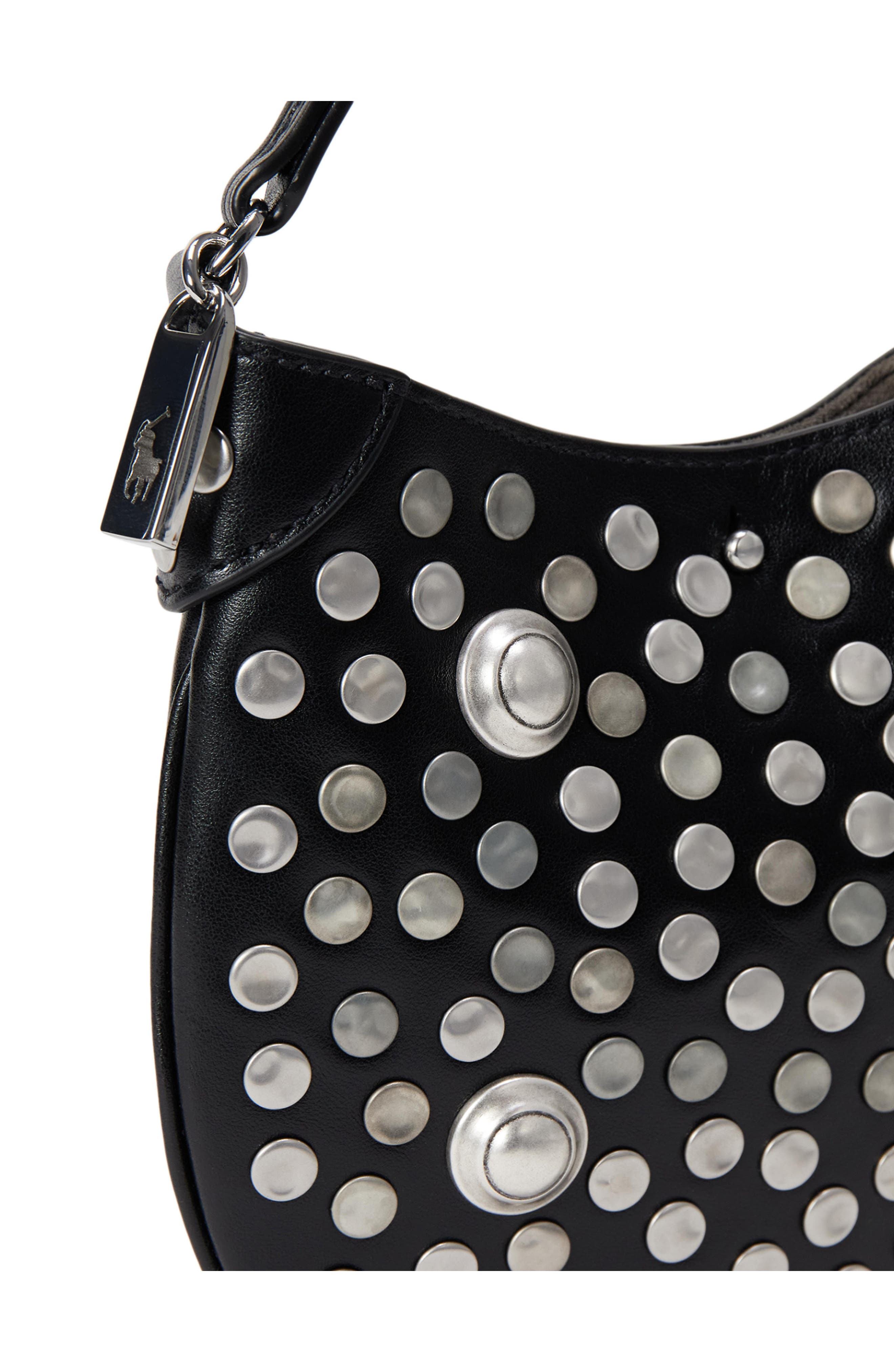 Polo ID Studded Leather Top Handle Bag, Alternate, color, BLACK