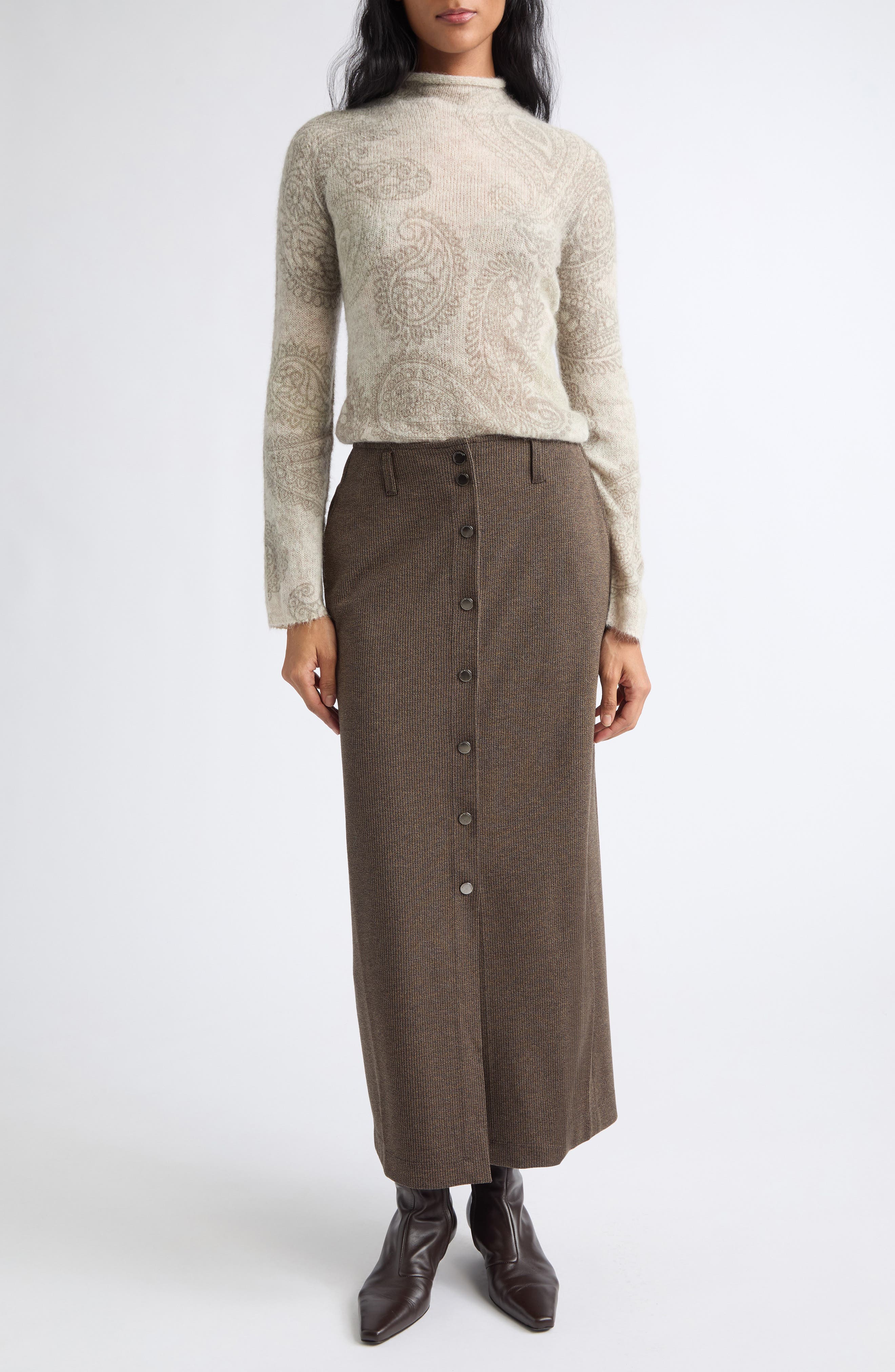Emporio Armani Melange Button Midi Skirt (Women) | Nordstrom