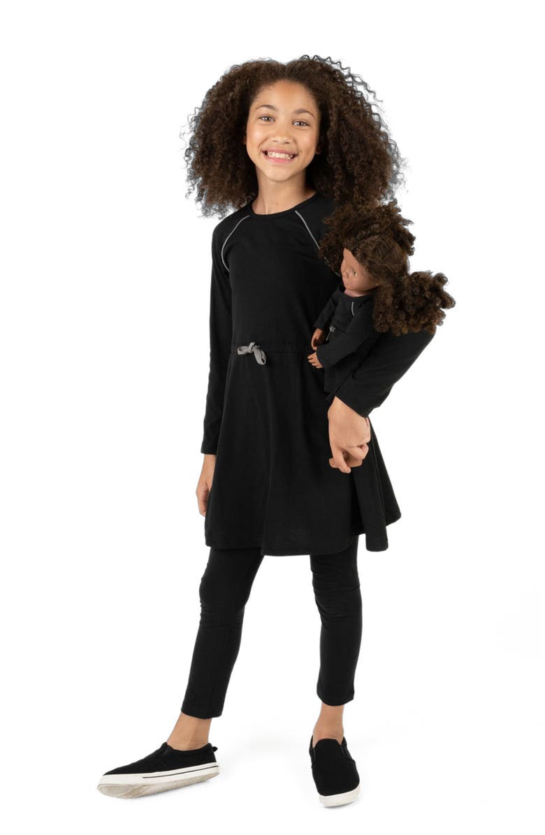 Leveret Girls Bow Tie Dress with Matching Doll Dress, Alternate, color, Black