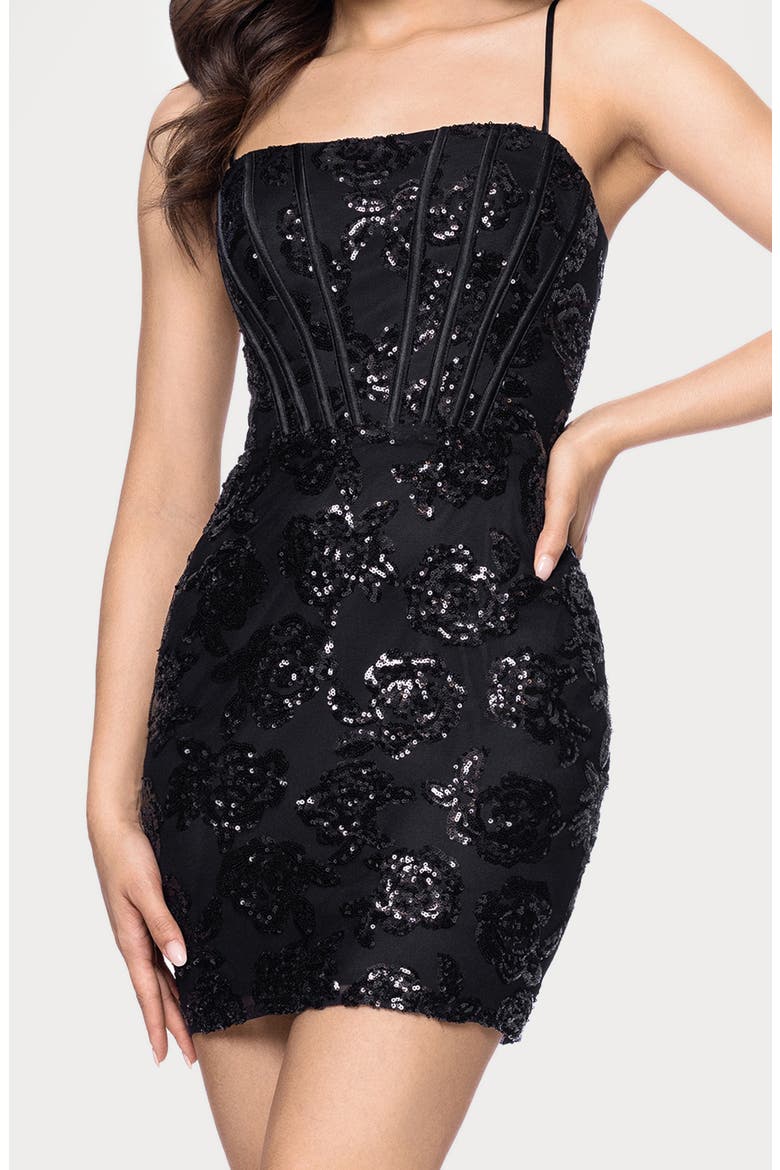Rose Sequin Coreset Sheath Minidress, Alternate, color, BLACK