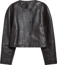 Stand Studio Alix Croc Embossed Leather Crop Jacket