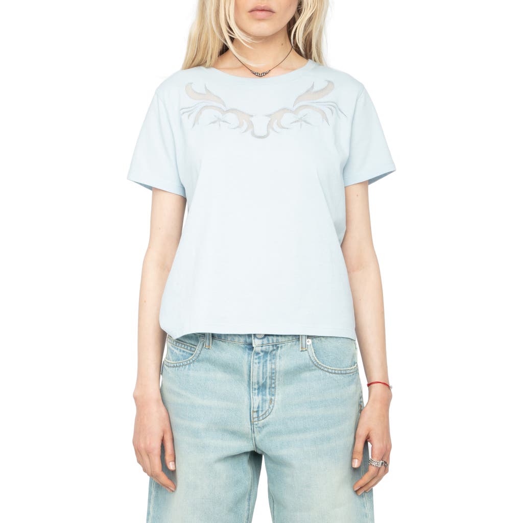 Zadig & Voltaire Alys Mesh Inset Cotton T-Shirt in Cloud  product