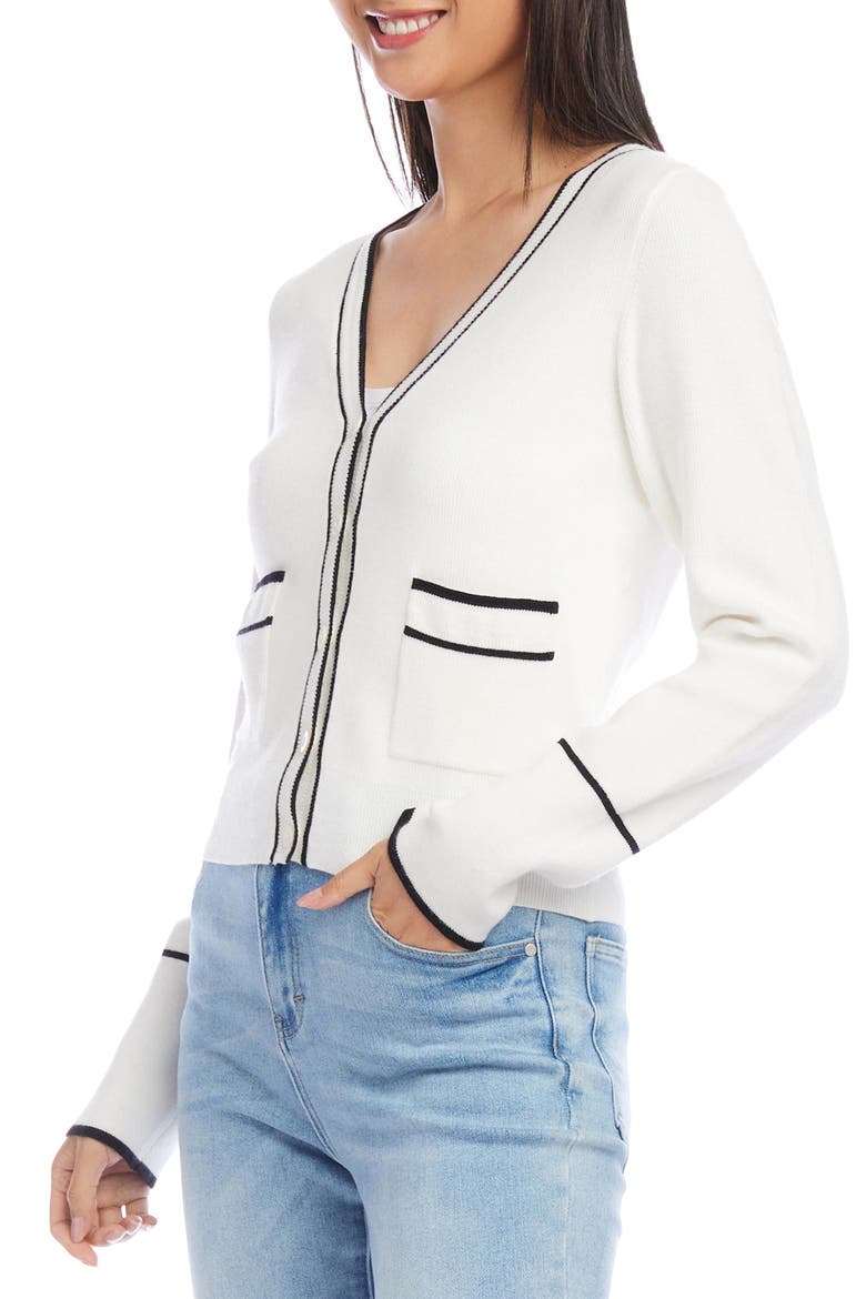 Contrast Trim Cardigan, Alternate, color, WHITE/ BLACK