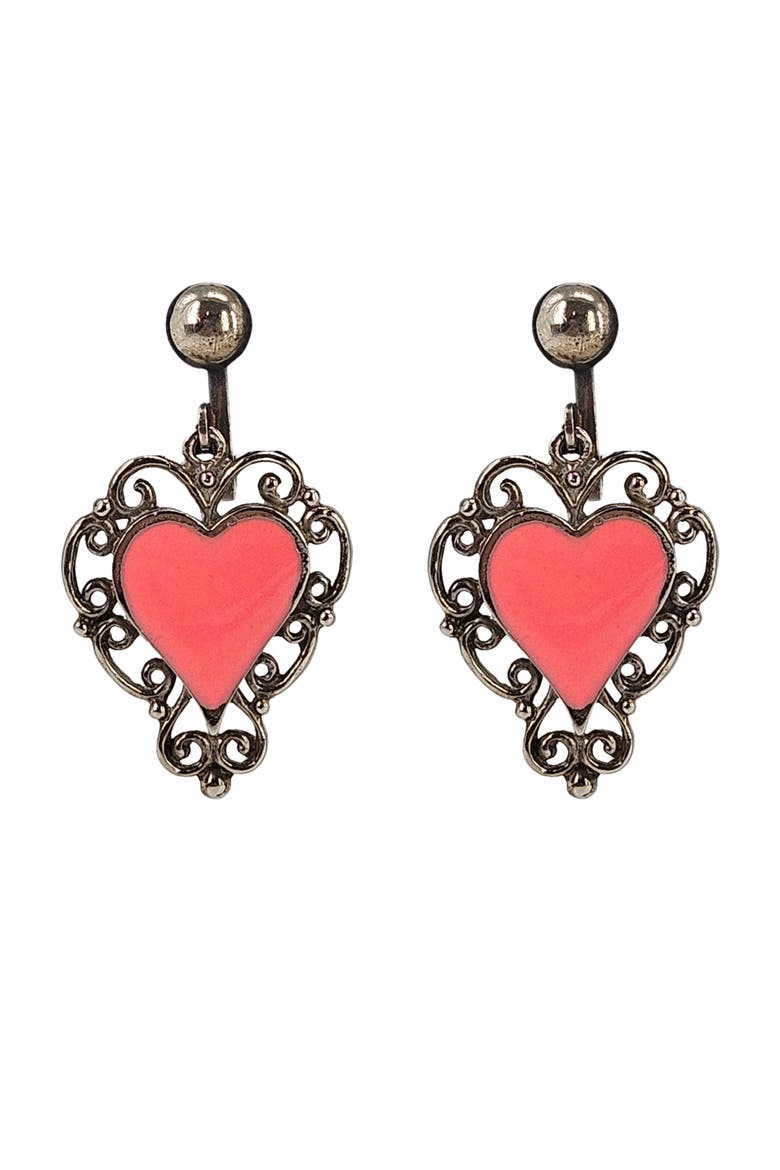 Vintage 1970s Pink Heart Earrings, Main, color, Gold