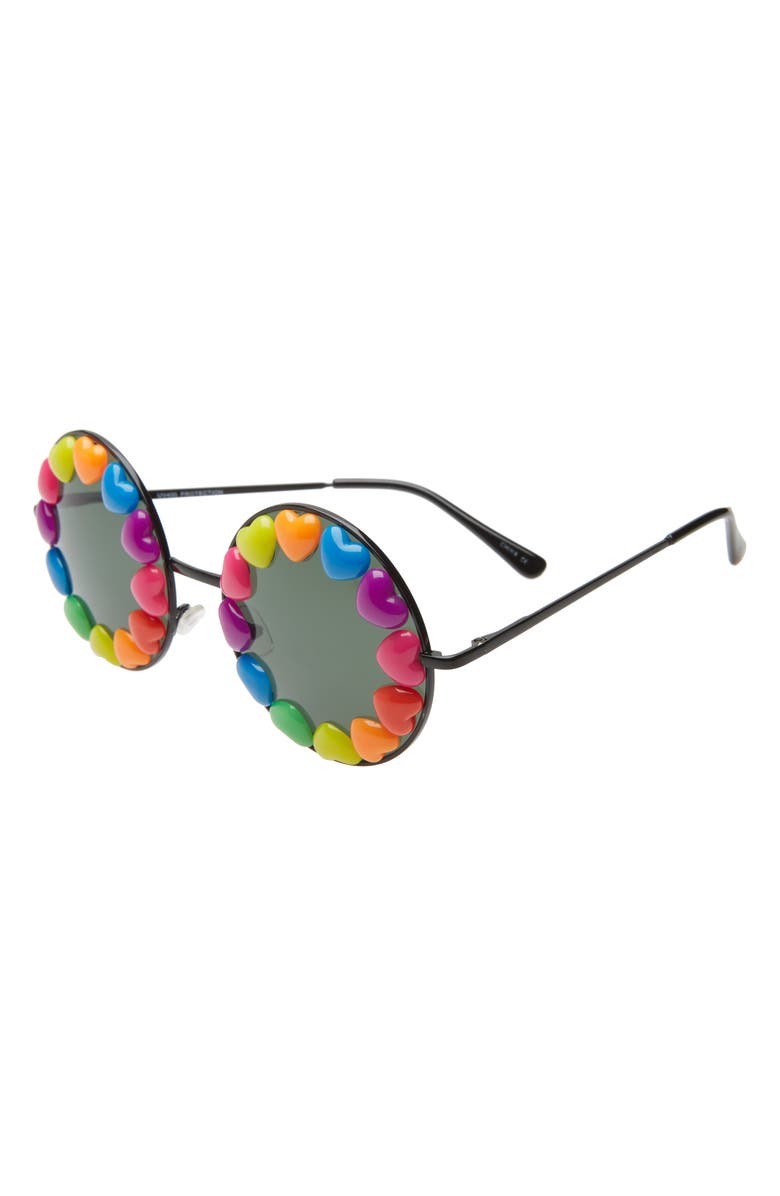 Rad + Refined Rainbow Heart Round Sunglasses, Alternate, color, Black/ Black Lens