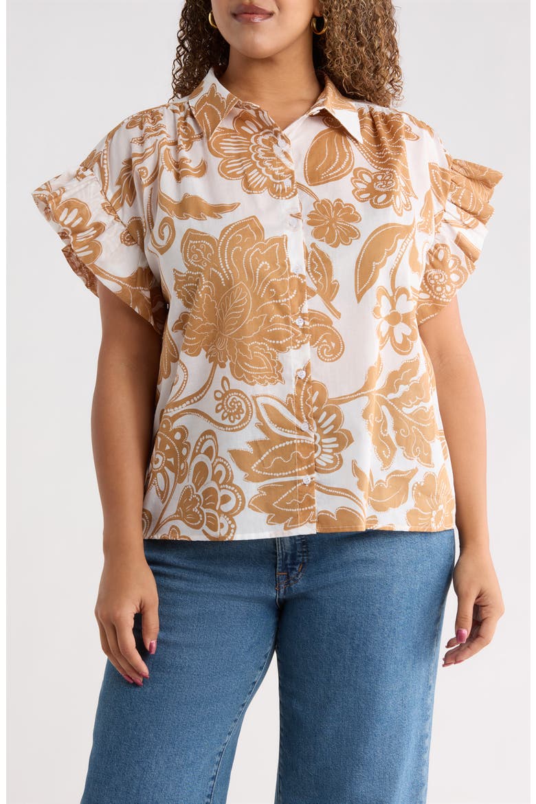 Nadya Floral Ina Short Sleeve Button-Up Shirt, Main, color, WHITE-BISCUIT