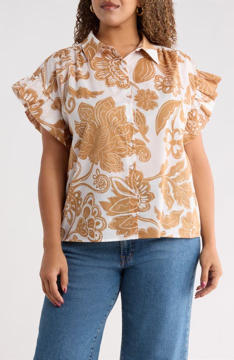 Nadya Floral Ina Short Sleeve Button-Up Shirt (Plus)