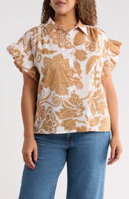 SUGARLIPS Nadya Floral Ina Short Sleeve Button-Up Shirt