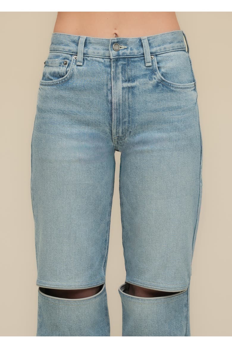 Arcana Slim-Fit Mid-Rise Leather-Trim Jeans, Alternate, color, Indigo