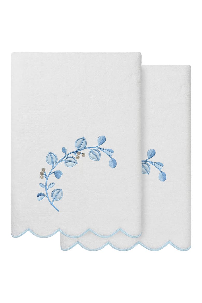 2-Piece Wild Branch Turkish Cotton Bath Towel Set, Main, color, WHITE/ BLUE