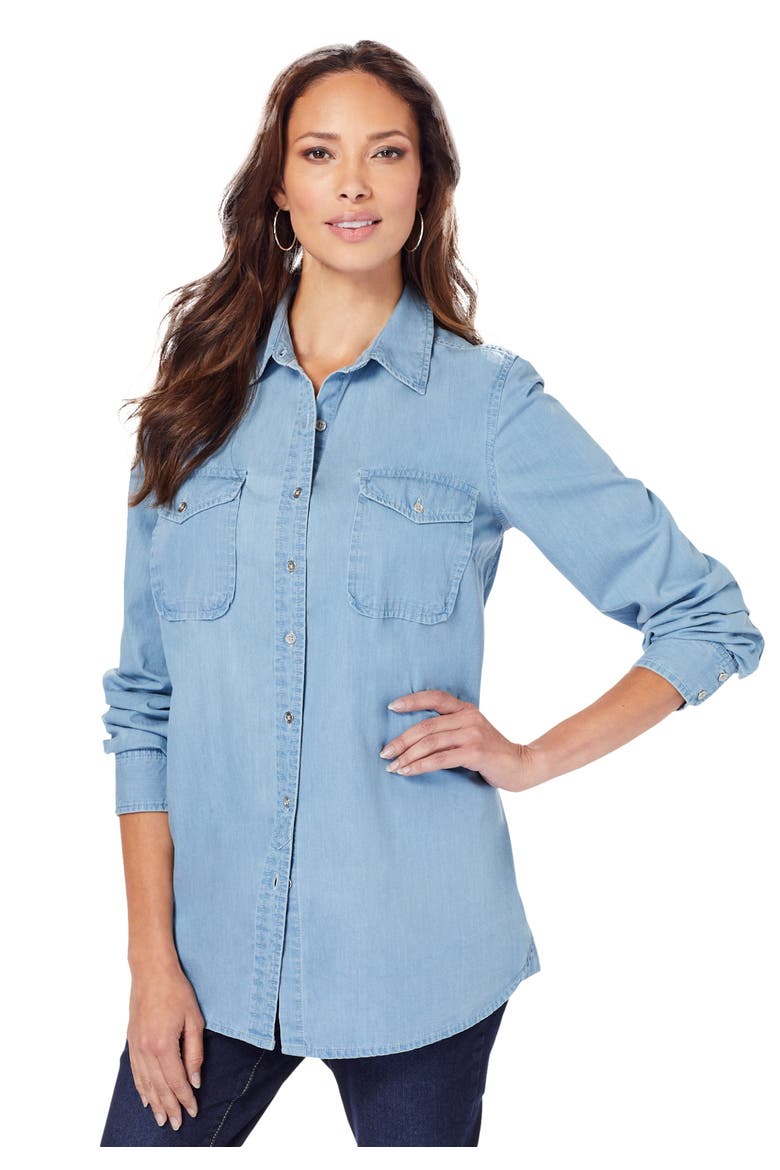 Olivia Denim Big Shirt, Main, color, LIGHT WASH