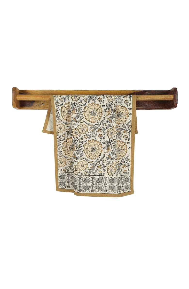 Sustainable Threads Bloom River - Hand Block Printed Kitchen Towels - Set of 2, Main, color, Sand